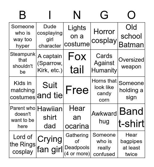 Con Bingo 2017 Bingo Card