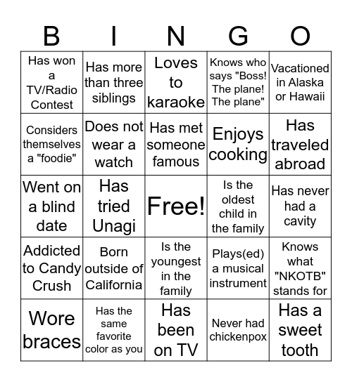 Employee Bingo Card
