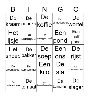 In de winkel Bingo Card