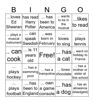 Classmate Bingo: find someone who....  Bingo Card