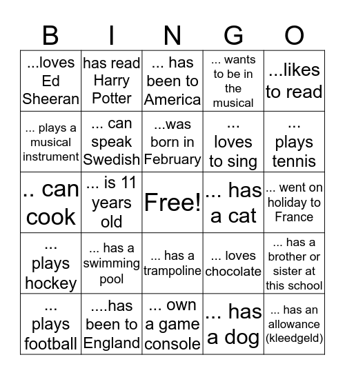 Classmate Bingo: find someone who....  Bingo Card