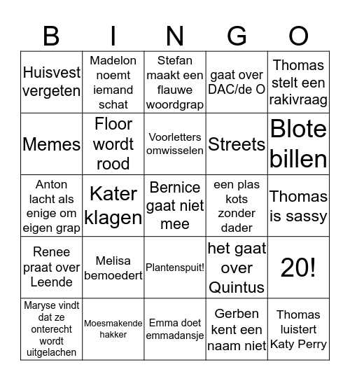 huisweekendbingo Card