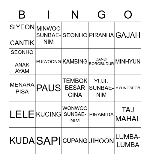 SIYEON CANTIK Bingo Card