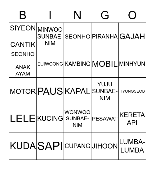 SIYEON CANTIK Bingo Card