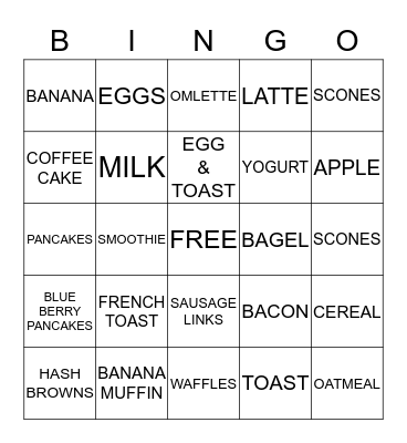 BREAKFAST Bingo Card