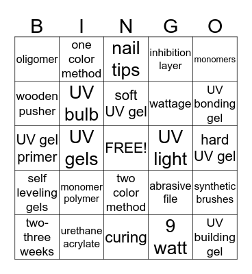 UV GELS Bingo Card