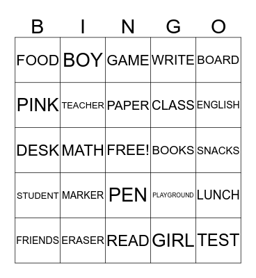 SCHOOL Bingo Card