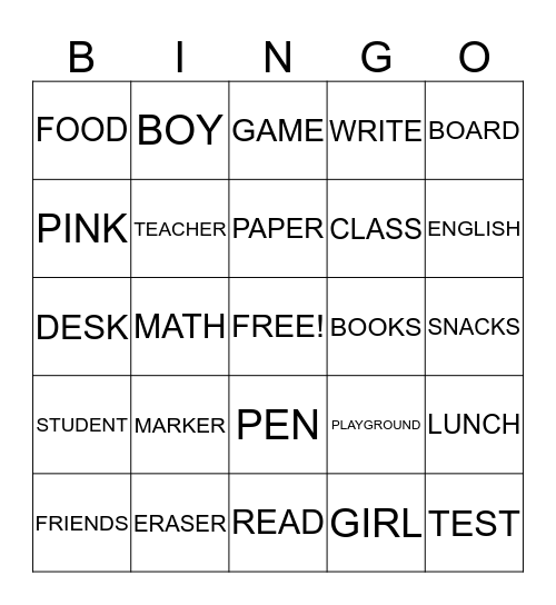 SCHOOL Bingo Card