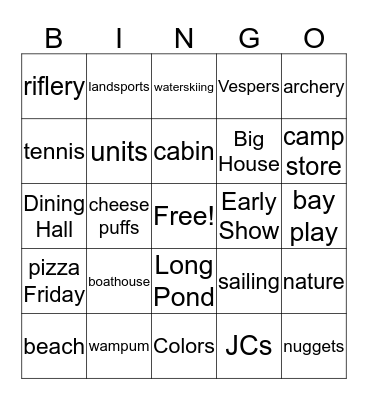 Camp Bingo Card