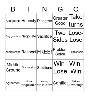 Conflict Resolution Bingo Card