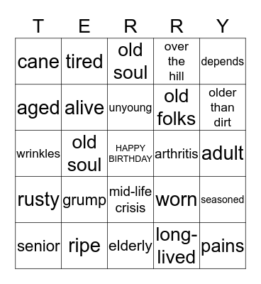 OVER THE HILL Bingo Card