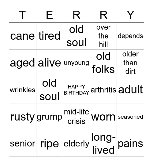 OVER THE HILL Bingo Card