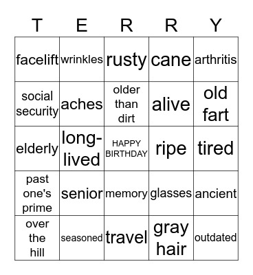 OVER THE HILL Bingo Card