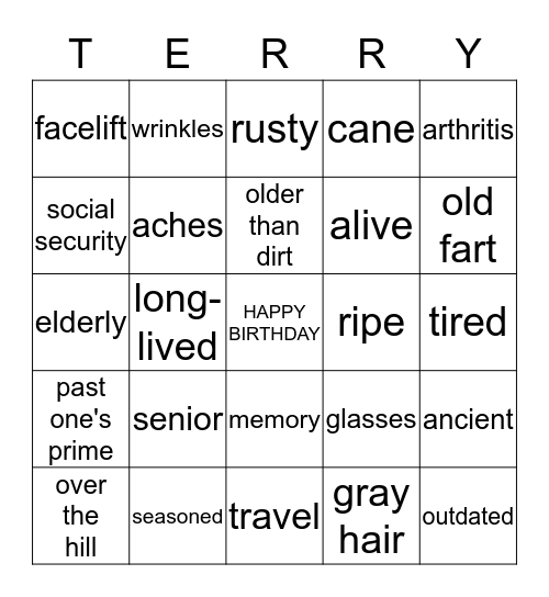 OVER THE HILL Bingo Card