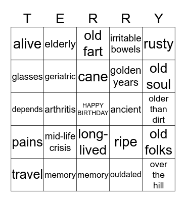 OVER THE HILL Bingo Card