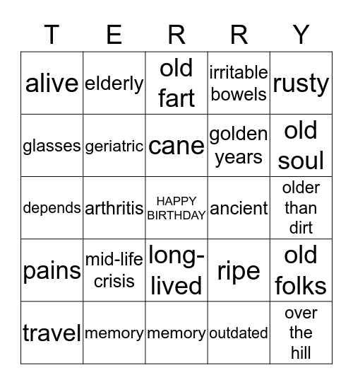 OVER THE HILL Bingo Card