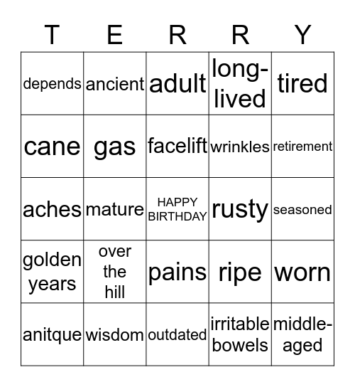 OVER THE HILL Bingo Card