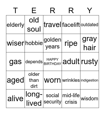OVER THE HILL Bingo Card