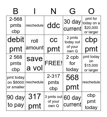 Moving Money Bingo Card