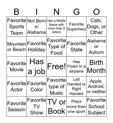 People Like Me Bingo Card