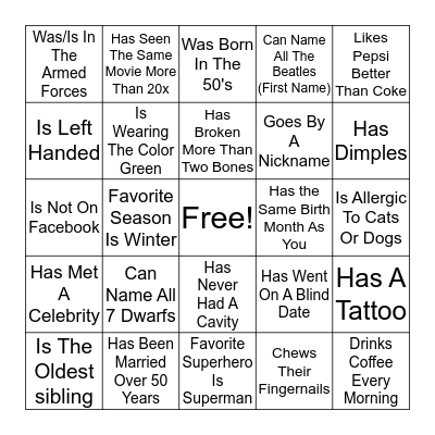 Find Someone Who Bingo Card