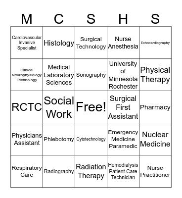 Mayo Clinic School of Health Sciences Bingo Card