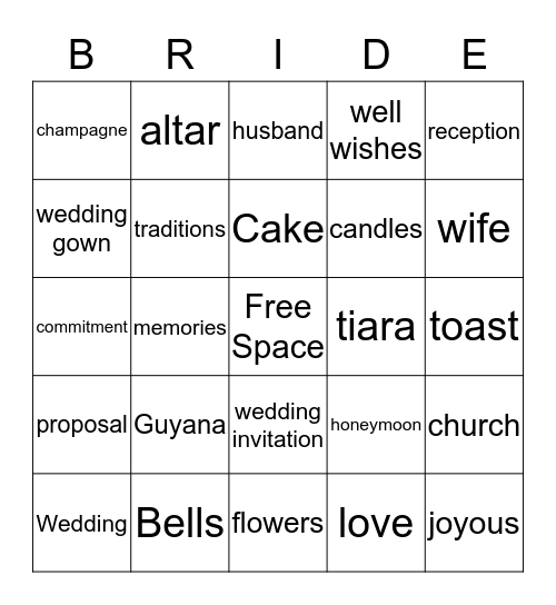 Lisa's Bridal Shower Bingo Card
