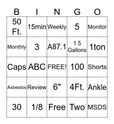 SouthCoastal Safety Meeting Bingo Card