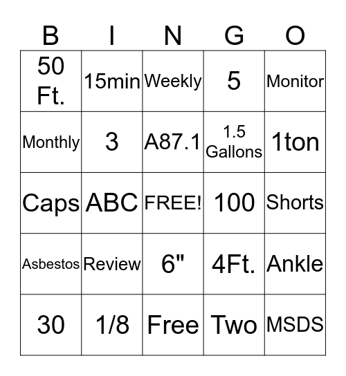 SouthCoastal Safety Meeting Bingo Card