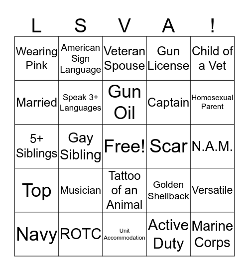 LSVA Bingo! Bingo Card