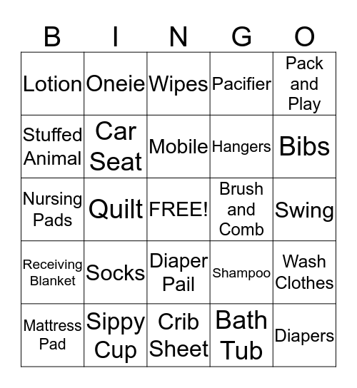 BABY GIFT BINGO Card