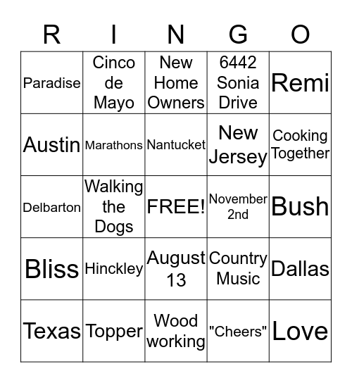 Jacquelyn & Brian's Shower Bingo Card