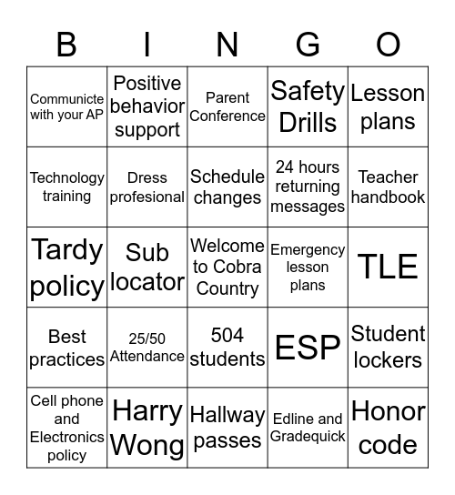 New Teacher's Day #1: Topical Bingo Card
