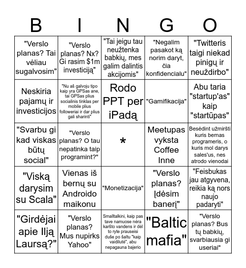 Startupų BINGO! Bingo Card