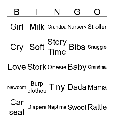 Baby Rangel Baby Shower 7/8/2017 Bingo Card