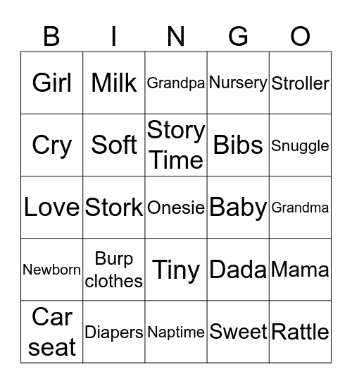 Baby Rangel Baby Shower 7/8/2017 Bingo Card