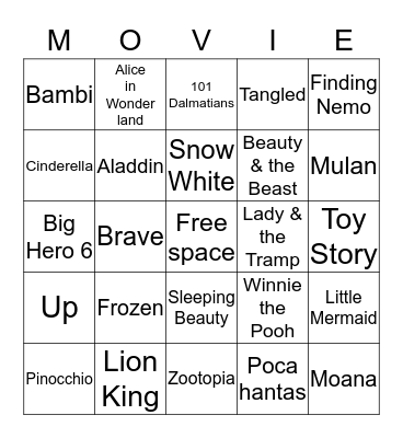 DISNEY MOVIE BINGO Card