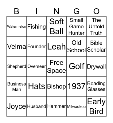 Bishop J. Franklin Tompkins Bingo Card