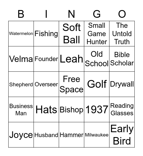 Bishop J. Franklin Tompkins Bingo Card