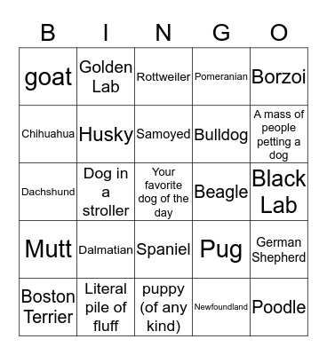 Pepper Place Dog Bingo Card