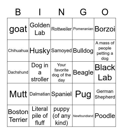 Pepper Place Dog Bingo Card