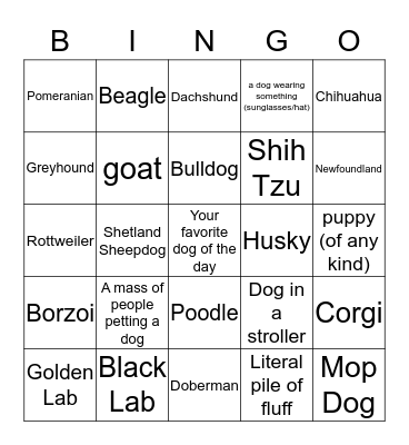 Pepper Place Dog Bingo Card