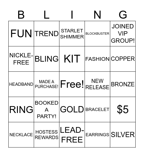 BLING-O Bingo Card