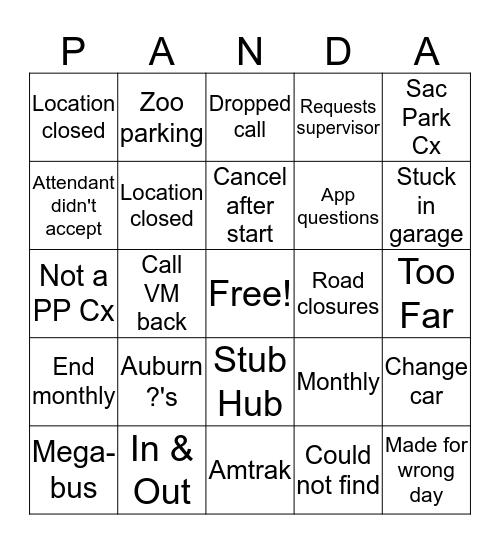 Panda Bingo! Bingo Card