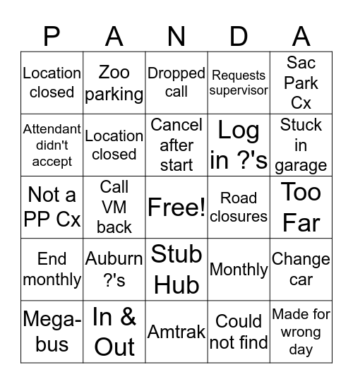 Panda Bingo! Bingo Card