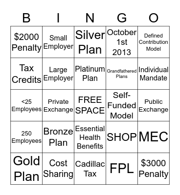 Health Care Reform Bingo Card