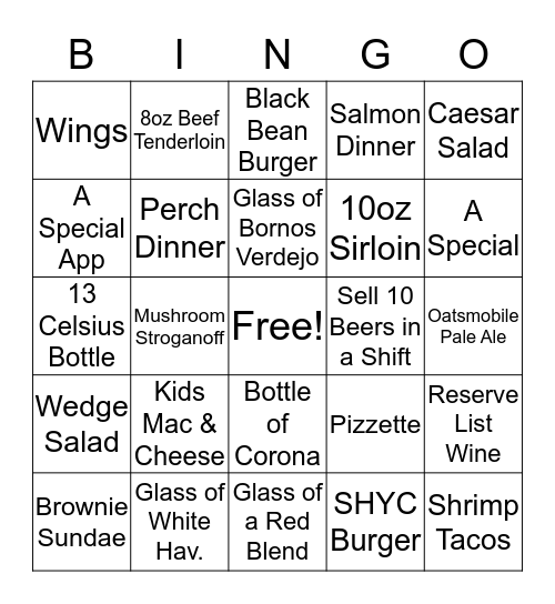 Server Bingo  Bingo Card