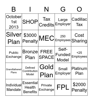 Health Care Reform Bingo Card