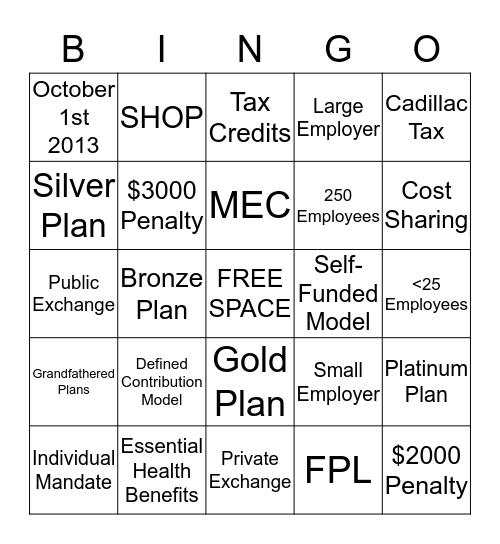 Health Care Reform Bingo Card