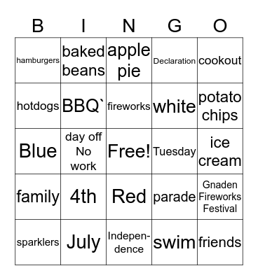 Happy Birthday America Bingo Card